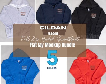 BUNDLE Gildan Kids Full-Zip Hoodie Flatlay Mockup Bundle: G186B Flat Lay Bundle (Jpeg Digital Download)