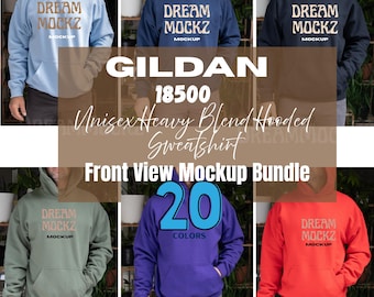 Gildan 18500 Hoodie Front View Mockup Bundle |G185 Hooded Sweatshirt Mock-up Bundle | Real Model Mock|Minimal Male Mockup (Digital Download)