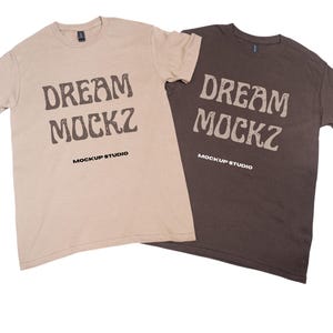 Gildan  5000 Group Shirt Mockup G500 Dark Chocolate, BROWN Savana and Sand Tshirt Mock-up Minimalistic Group Flatlay mockup Couple mockup