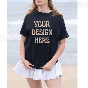Gildan 5000 BLACK T-shirt Mockup | G500 Black T-shirt Mockup | Real Model Mock | Gildan Simple Tee | Minimal Neutral Boho Aesthetic Shirt