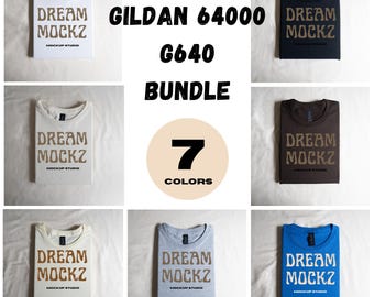 Gildan 64000 T-shirt mockupbundel: plat, gevouwen (digitale download)