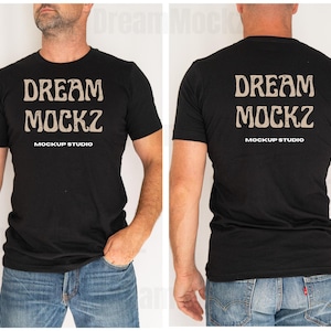 Bella Canvas 3001 BLACK Tshirt Split View Mockup | 3001 Black Mens T-shirt Mock-up | Real Model Mock | Simple Aesthetic Male Front Back