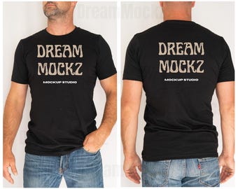 Bella Canvas 3001 Black T-Shirt Mockup: Split Front & Back View (Digital Download)
