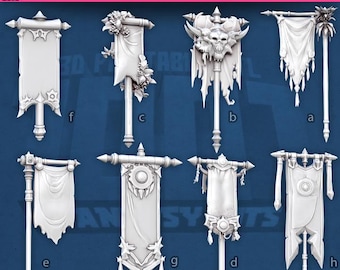 Resin War Banners (Set of 8) – 32mm Scale, TTRPG Terrain  - STL Mini bits