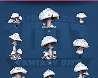 キノコベースビット9個セット - 32 mmスケール - TTRPGベースとアクセサリー - STLミニビット - 3Dプリント樹脂