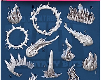 Set di 12 effetti fuoco e ghiaccio - Scala 32 mm - Terreno e accessori TTRPG - Mini bit STL - Resina stampata in 3D