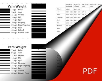 SALE! Print your Knitter's Yarn  information Card - WPI sizing tool - Black & White