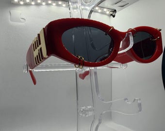 Gafas de sol ovaladas rojo cereza estilo Y2K / Gafas de sol llamativas doradas con perforaciones / Gafas de sol retro para festivales