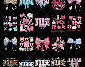 Preppy verpleegkundige bloemencoquette png-bundel, bloemenstethoscoop verpleegkundige strik png, aangepaste preppy verpleegkundige ontwerp, Cna RN verpleegkundige png, geruite verpleegkundige png