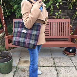 Harris tweed bag, Harris tweed tote, Harris tweed purse, gift for her, Scottish gift, Plaid tote, Plaid purse