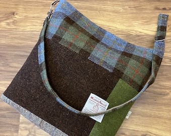 Harris Tweed bag purse tote messenger women gift wife girlfriend plaid Scottish tartan handmade vegetarian