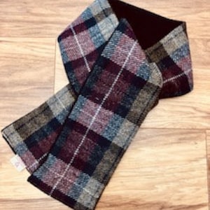 Harris tweed hand crafted scarf cowl plaid tartan gift for her him Scottish green red black wool vegetarian