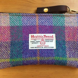 purlple Harris tweed purse, purple purse, plaid purse, gift for her, plaid purse, plaid pouch, plaid pencil case, plaid gift, tartan purse