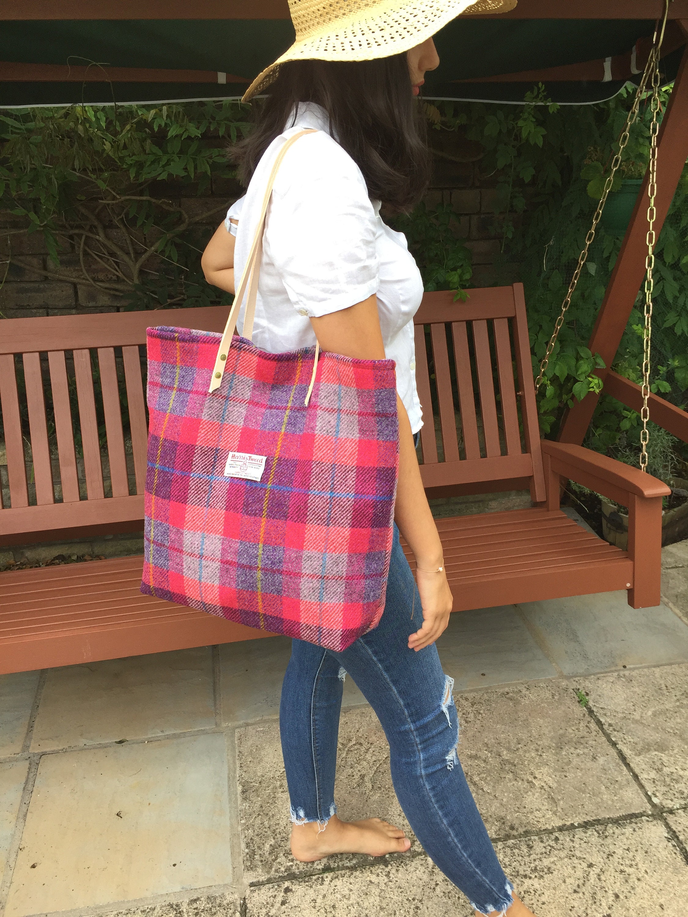 Classic Plaid Print Tote Bag Set, Large Capacity Shoulder Bag