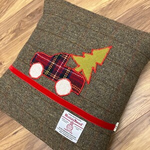 Harris tweed cushion, plaid cushion, red green cushion, gift for him, gift for her, tartan cushion, Christmas gift, throw cushion pillow