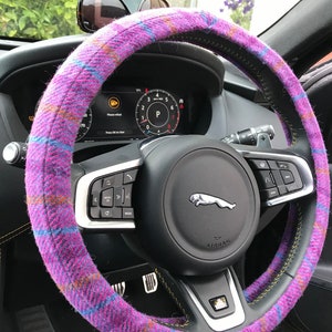 Harris tweed purple steering wheel cover, car wheel cover , Scottish gift, boy gift , gift for him, gift for her, plaid wheel cover, friend