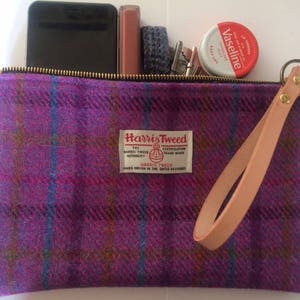 purple tartan clutch bag purse wedding women gift Harris tweed Scottish plaid evening wristlet
