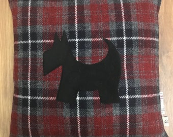 Harris Tweed Scottie Dog Cushion, Tartan Plaid Pillow