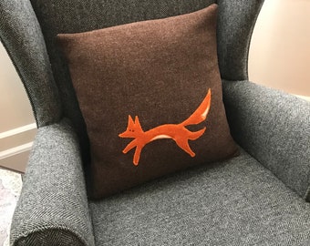 Harris tweed cushion cover, fox cushion cover, orange cushion cover, gift for him, gift for her, foxes, ,fox lovers, throw cushion