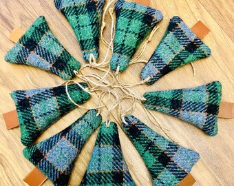Harris Tweed Christmas Tree Decorations, Scottish Plaid Ornaments (2).