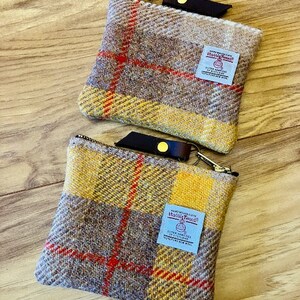 yellow Harris tweed coin purse made in Scotland gift woman girl tartan vegetarian gift