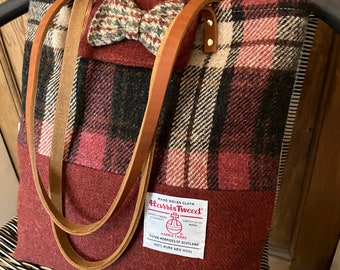 Handmade Harris Tweed bag purse tote tartan gift for her mum girlfriend wife