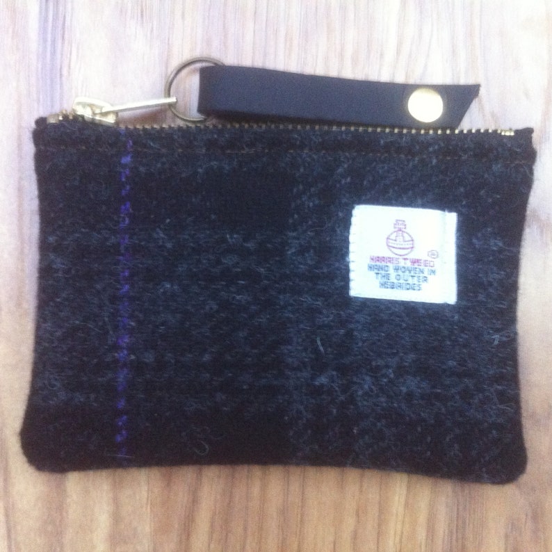 gadget case tweed pouch gift for her Scottish gift Black Harris tweed coin purse charger case stocking filler mom gift