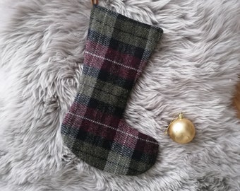 red Christmas stocking, tartan stocking, Harris Tweed stocking, Christmas decorations, holiday decorations, gift for him, gift for her