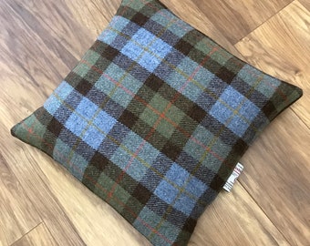 Handmade Harris tweed cushion cover, blue cushion cover, button back cushion, gift for him, gift for her, plaid cushion,