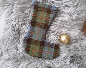 Blue Christmas stocking, tartan stocking, Harris Tweed stocking, Christmas decorations, holiday decorations, gift for him, gift for her