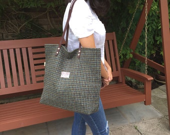 Grey Harris tweed tote woman&#39;s gift, Scottish gift, girlfriend gift, wife gift, grey tote, grey bag.