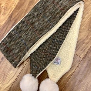 Harris tweed hand crafted scarf cowl plaid tartan gift for her him Scottish green red black wool vegetarian