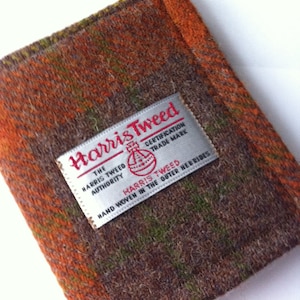 Cartera de hombre, cartera de tweed Harris, cartera de cuero, cartera a cuadros, cartera de tartán, cartera hecha a mano, regalo para él, regalo para papá, regalo para esposo