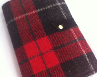 Red black tartan plaid Harris tweed planner tablet iPad mini kindle samsung galaxy cover sleeve case gift for him men A5 diary agenda UK