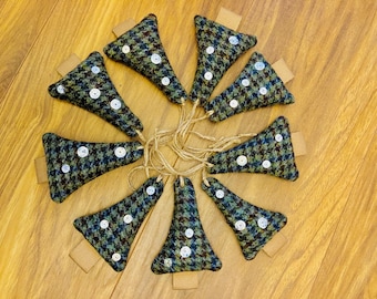 Harris tweed Christmas decorations, plaid holiday baubles (2).