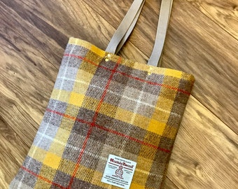 Dunbar Handmade Harris tweed tote bag purse shopping bag, gift for her, mom girlfriend wife woman gift, yellow tote bag purse