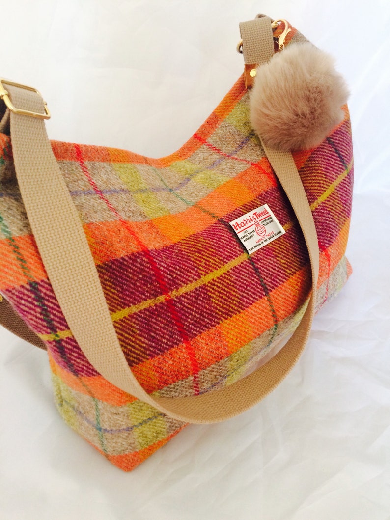 Plaid handbag tartan purse Harris tweed tote yellow orange Etsy