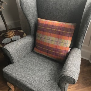 Harris tweed cushion cover, orange cushion cover, gift for him, gift for her, plaid cushion cover, orange throw cushion, tartan pillow