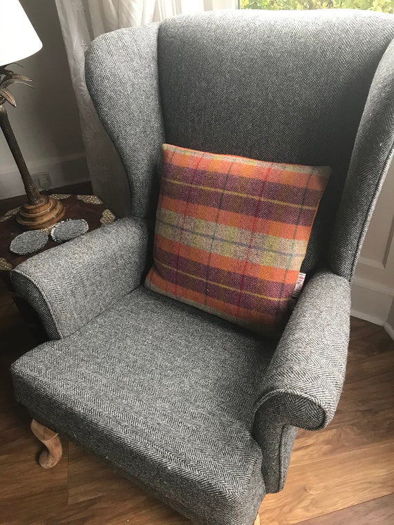 Harris Tweed Plaid Cushion Cover, Orange Tartan Pillow