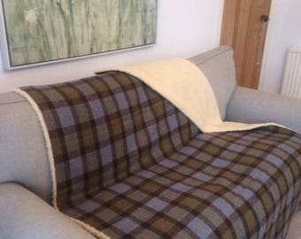 Harris Tweed couch throw,plaid  bed cover, cozy blanket, blue quilt,  tartan throw,plaid throw,Scottish gift, gift for him, gift for her,