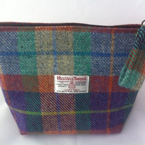 Women&#39;s Harris tweed wash bag toiletry bag sponge bag bridesmaids gift tartan gift woman&#39;s gift Scottish gift.