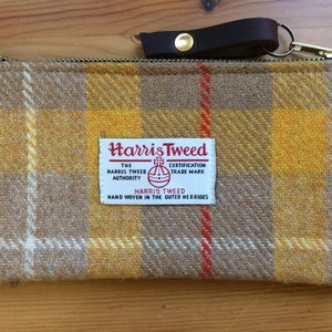 yellow pouch, Harris tweed pouch , yellow cosmetic purse, yellow purse, plaid purse, yellow gift, gift for her, mm gift, Scottish gift,