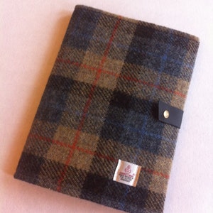 Blue tartan Harris tweed A5 book planner tablet cover gift for him men Samsung galaxy kindle iPad mini case sleeve