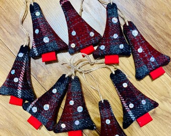 Harris Tweed Christmas Tree Decorations, Scottish Plaid holiday baubles (2).