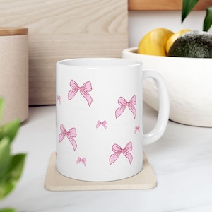 Ceramic Mug, Pink Bow Mug, Cute Girly Mug, Little Bow and Big Bow Mug, Gift for Her, Tea Cup, Coffee Mug