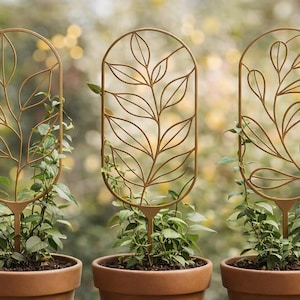 Plant Trellis Set of 3, 3D Printed Leaf Design, Indoor Outdoor Garden Support