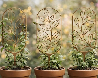 Plant Trellis Set of 3, 3D Printed Leaf Design, Indoor Outdoor Garden Support