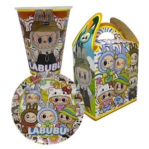30 ct. Pack - LABUBU Pary Kit / 10 Cups + 10 Plates + 10 Candy Boxes