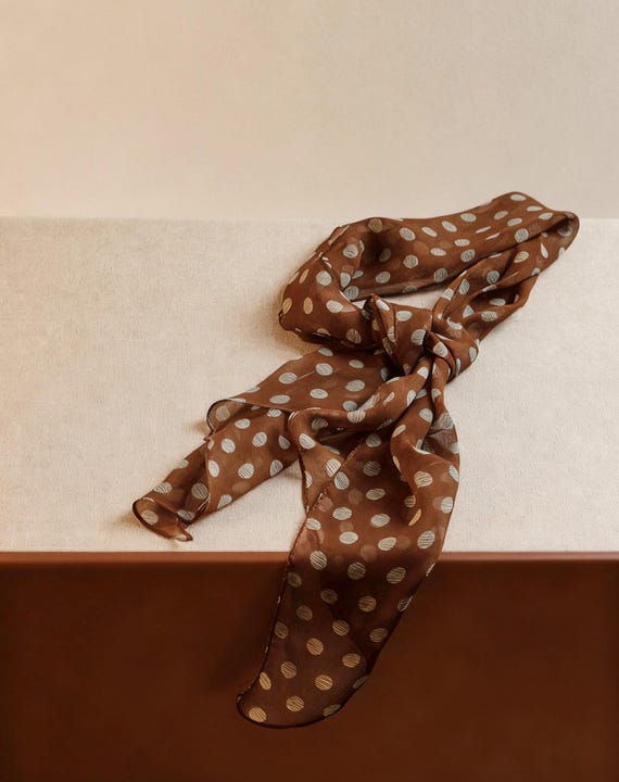 Brown Polka Dot Mulberry Silk Neck Scarf Neckerchief for Women - 100% Mulberry Silk Neck Scarf - Size  main image 4