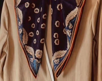Sjaal van moerbeiwol, warme en elegante wollen zijden vierkante sjaal, vintage patroonsjaal, damesaccessoire, vierkante sjaal, donkerblauw paisley